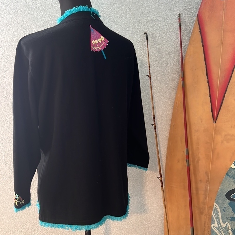Inspired by Deleroy,Parasol Appliqué Embroidered Cardigan Whimsical Art,Size XL - Picture 10 of 13